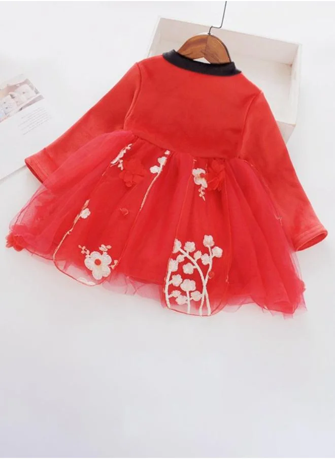 YUNIQEE Red Fit & Flare V Neck Floral Dress