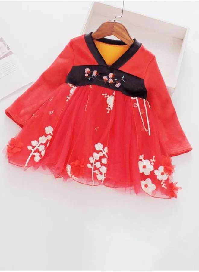YUNIQEE Red Fit & Flare V Neck Floral Dress