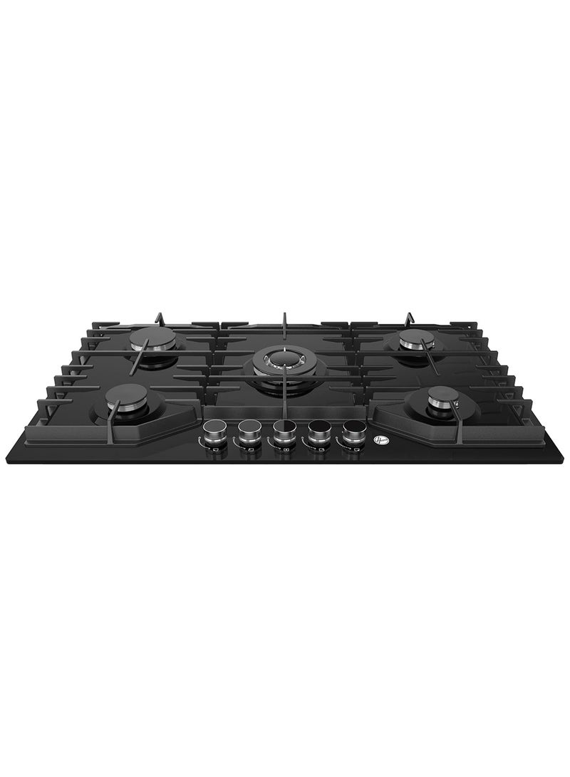 Hoover 90CM 5 Burner Gas Hob Glass - with FFD, Triple Ring, Rapid, Semi-Rapid & Auxiliary Burners, Electric Ignition, Cast Iron & Aluminum Alloy Knob Control, Black Tempered Glass Panel HGH-W95G-GBI black - Image 4