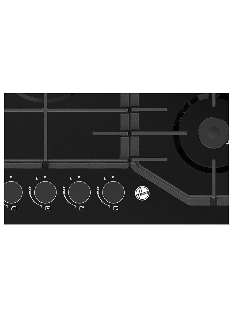 Hoover 90CM 5 Burner Gas Hob Glass - with FFD, Triple Ring, Rapid, Semi-Rapid & Auxiliary Burners, Electric Ignition, Cast Iron & Aluminum Alloy Knob Control, Black Tempered Glass Panel HGH-W95G-GBI black - Image 5