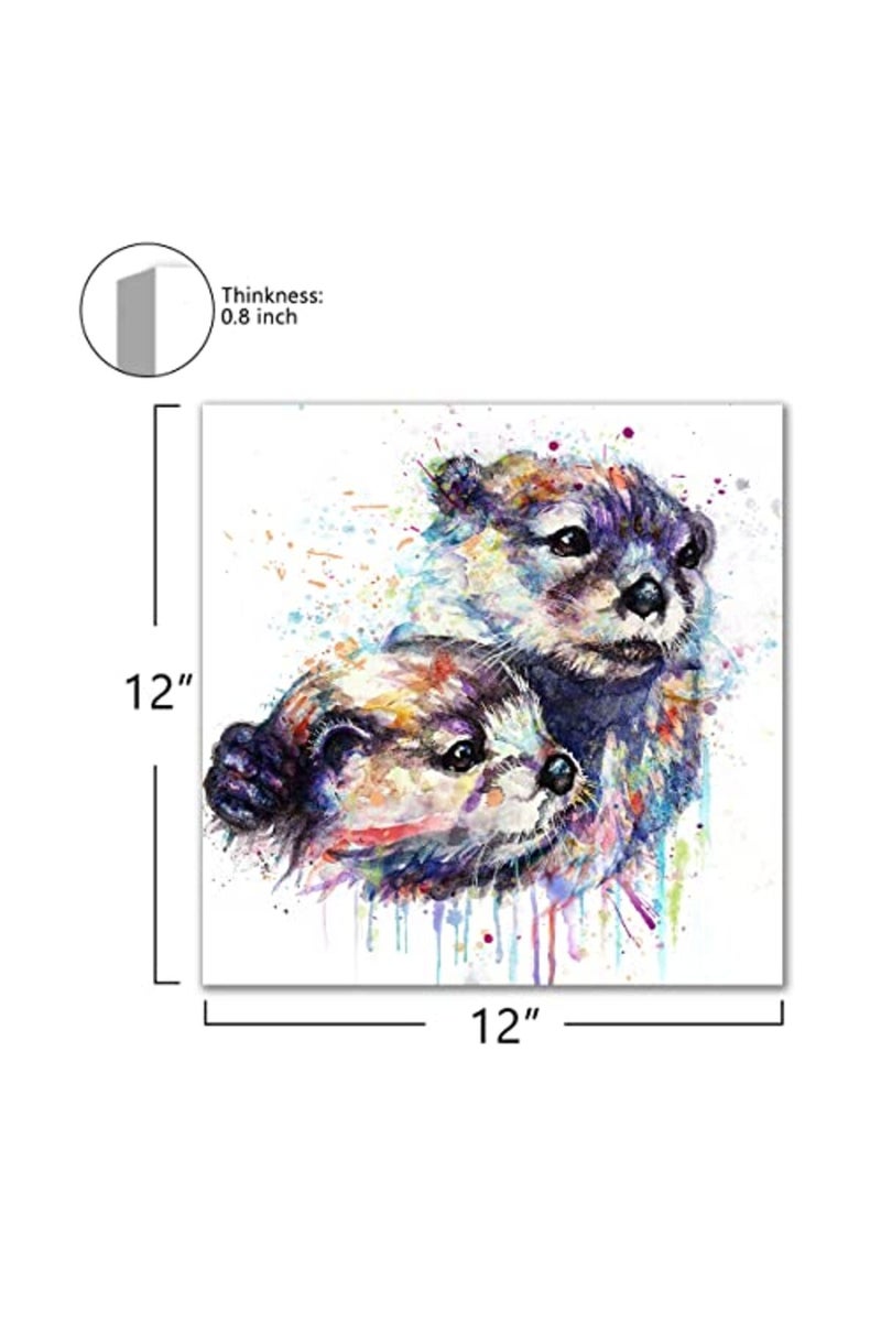 C8BUSIS Animals Otter Wall Art Canvas Prints, Lovely Mother Otter Hug Baby Pictures Paintings, Framed Modern Watercolor Poster for Kids Room Bedroom Hotel Office Baby Shower Wall Decor, 12"x12"x 1Pcs - Image 4