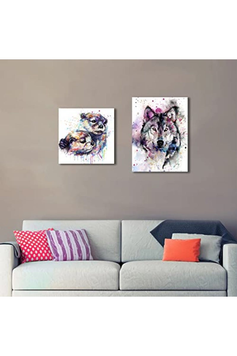 C8BUSIS Animals Otter Wall Art Canvas Prints, Lovely Mother Otter Hug Baby Pictures Paintings, Framed Modern Watercolor Poster for Kids Room Bedroom Hotel Office Baby Shower Wall Decor, 12"x12"x 1Pcs - Image 5