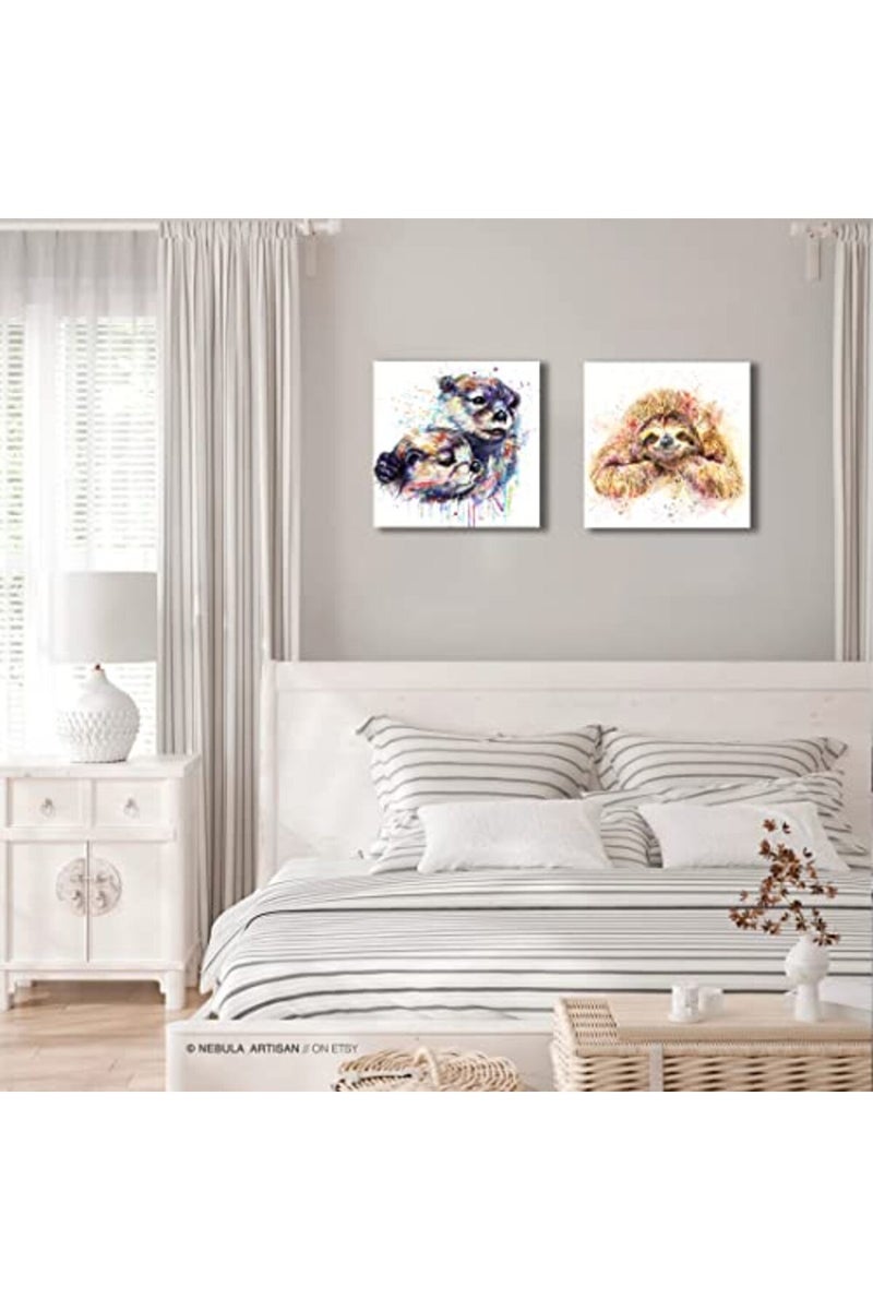 C8BUSIS Animals Otter Wall Art Canvas Prints, Lovely Mother Otter Hug Baby Pictures Paintings, Framed Modern Watercolor Poster for Kids Room Bedroom Hotel Office Baby Shower Wall Decor, 12"x12"x 1Pcs - Image 3