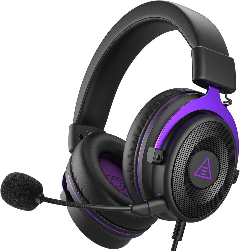 إكسا سماعة رأس E900 للألعاب على الكمبيوتر - سماعة رأس سلكية لـ PS4 مع ميكروفون عازل للضوضاء، سماعة فوق الأذن متوافقة مع PS5/PS4، Xbox One، PC، Mac، كمبيوتر، لابتوب (أرجواني) - Image 1