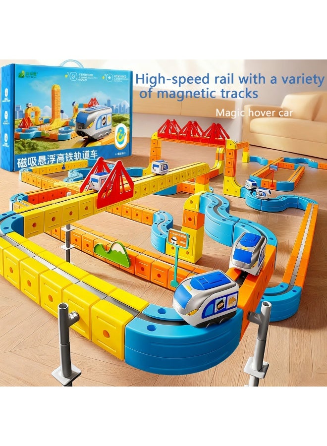 Magnetic Building Blocks Car Track Toy Set with Electric Train and Traffic Signs, Suitable for Boys and Girls over 4 Years Old Birthday Gift | Montessori Educational Magnetic Building Blocks - Image 1