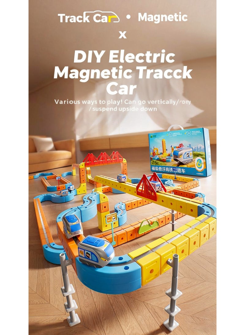 Magnetic Building Blocks Car Track Toy Set with Electric Train and Traffic Signs, Suitable for Boys and Girls over 4 Years Old Birthday Gift | Montessori Educational Magnetic Building Blocks - Image 2
