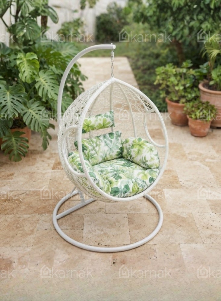 KARNAK Poang Hanging Chair Brown & White Rattan Wicker Swing Chair - Image 2