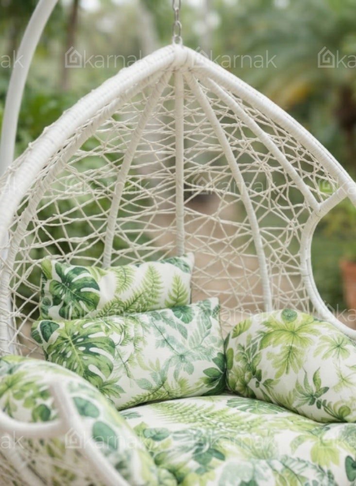 KARNAK Poang Hanging Chair Brown & White Rattan Wicker Swing Chair - Image 3