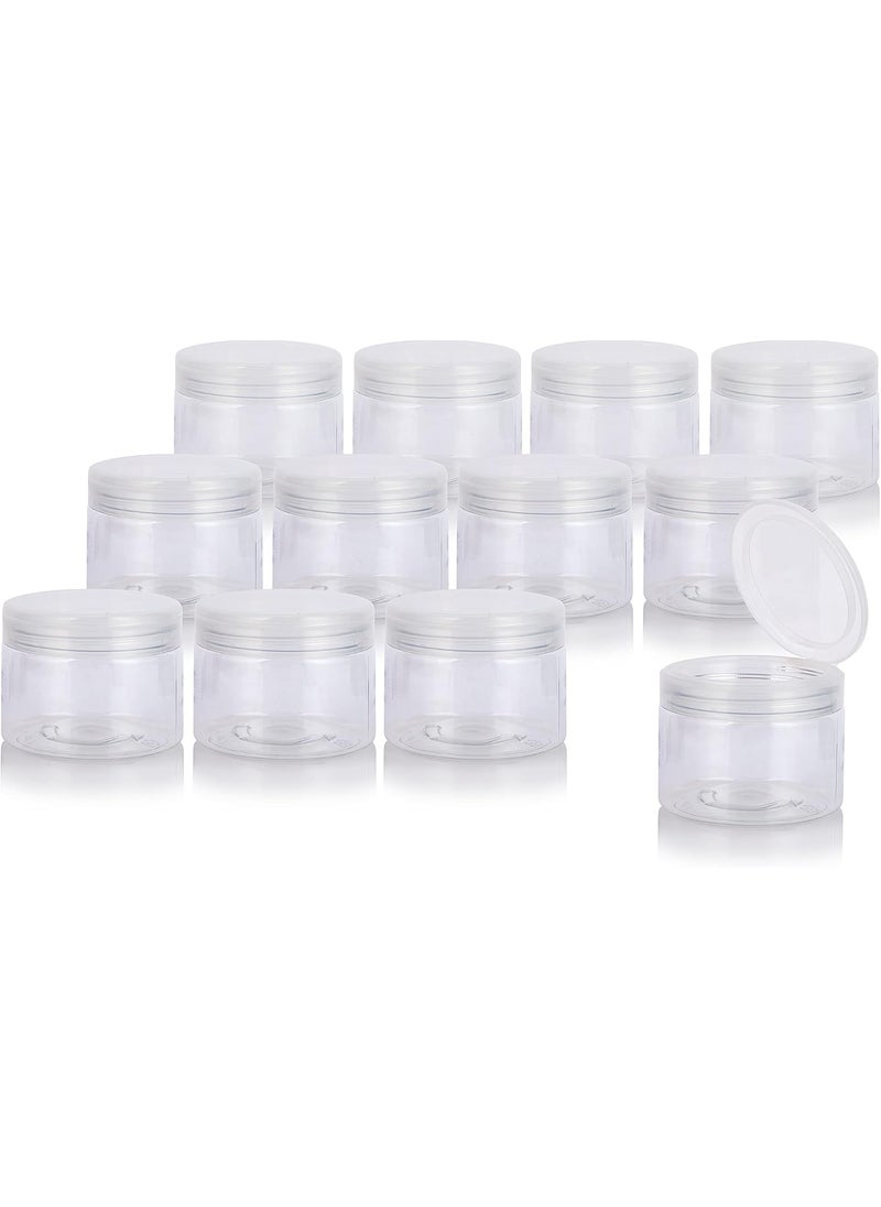 JUVITUS 12 oz Clear PET Plastic Jar with Clear Natural Flip Top (12 Pack) + Spatulas 
