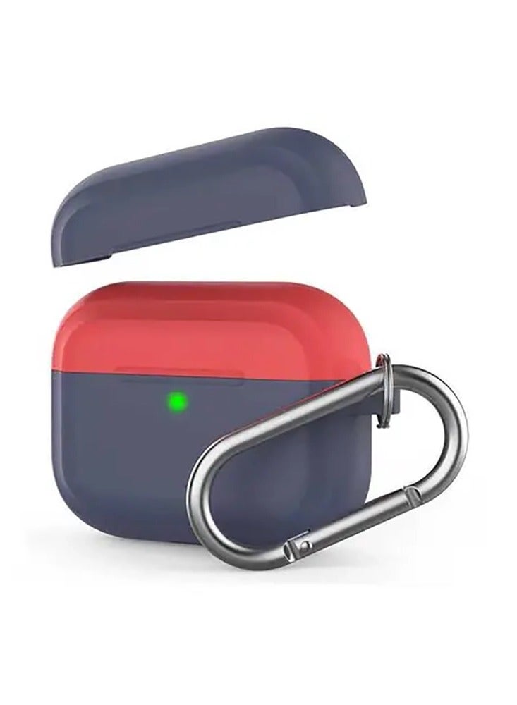 Ahastyle Premium Silicone Two Toned Case with Anti-Lost Keychain Compatible for AirPods Pro / Scratch Resistant / Shock Absorption / Drop Protection / Dustproof - Navy Blue / Red - Image 1