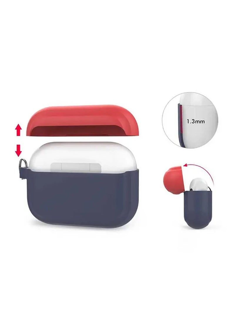 Ahastyle Premium Silicone Two Toned Case with Anti-Lost Keychain Compatible for AirPods Pro / Scratch Resistant / Shock Absorption / Drop Protection / Dustproof - Navy Blue / Red - Image 2