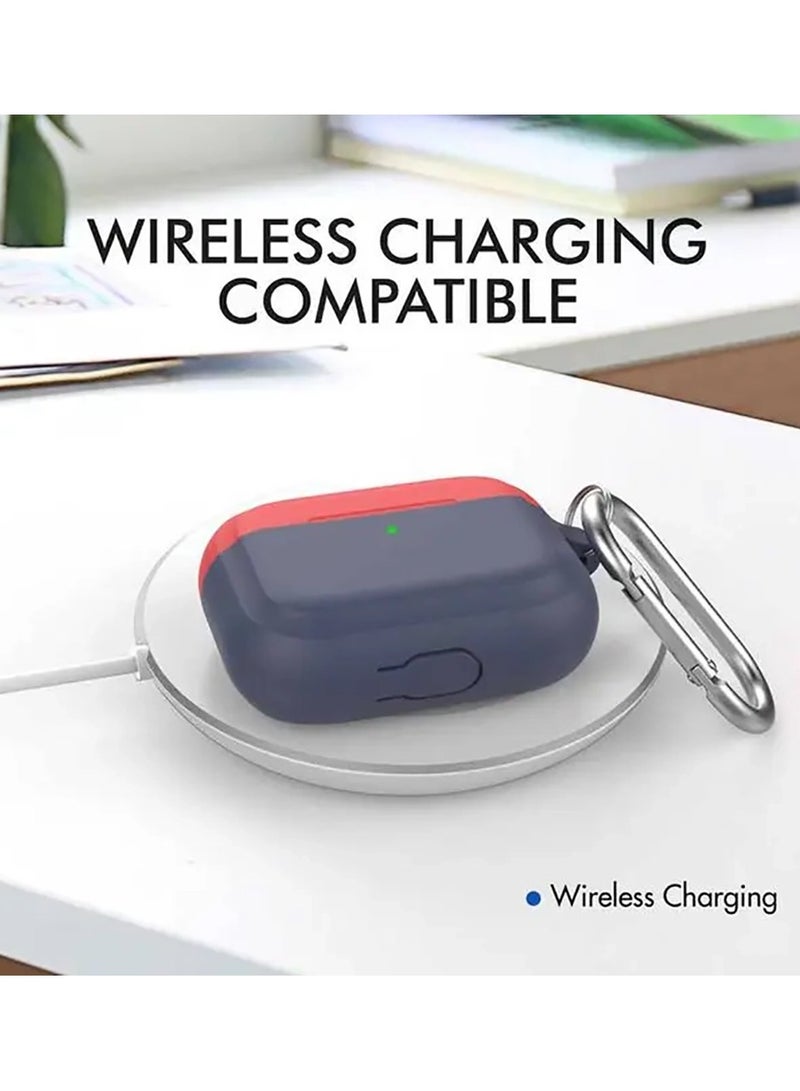 Ahastyle Premium Silicone Two Toned Case with Anti-Lost Keychain Compatible for AirPods Pro / Scratch Resistant / Shock Absorption / Drop Protection / Dustproof - Navy Blue / Red - Image 4