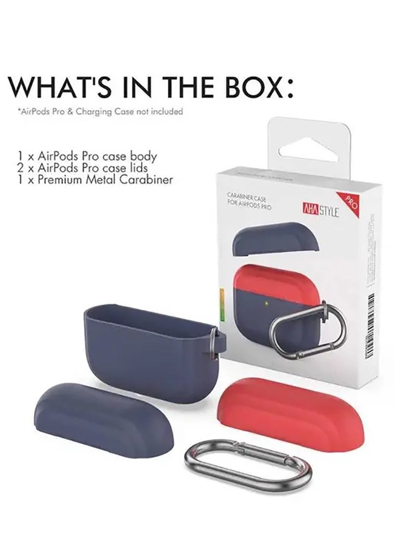 Ahastyle Premium Silicone Two Toned Case with Anti-Lost Keychain Compatible for AirPods Pro / Scratch Resistant / Shock Absorption / Drop Protection / Dustproof - Navy Blue / Red - Image 5