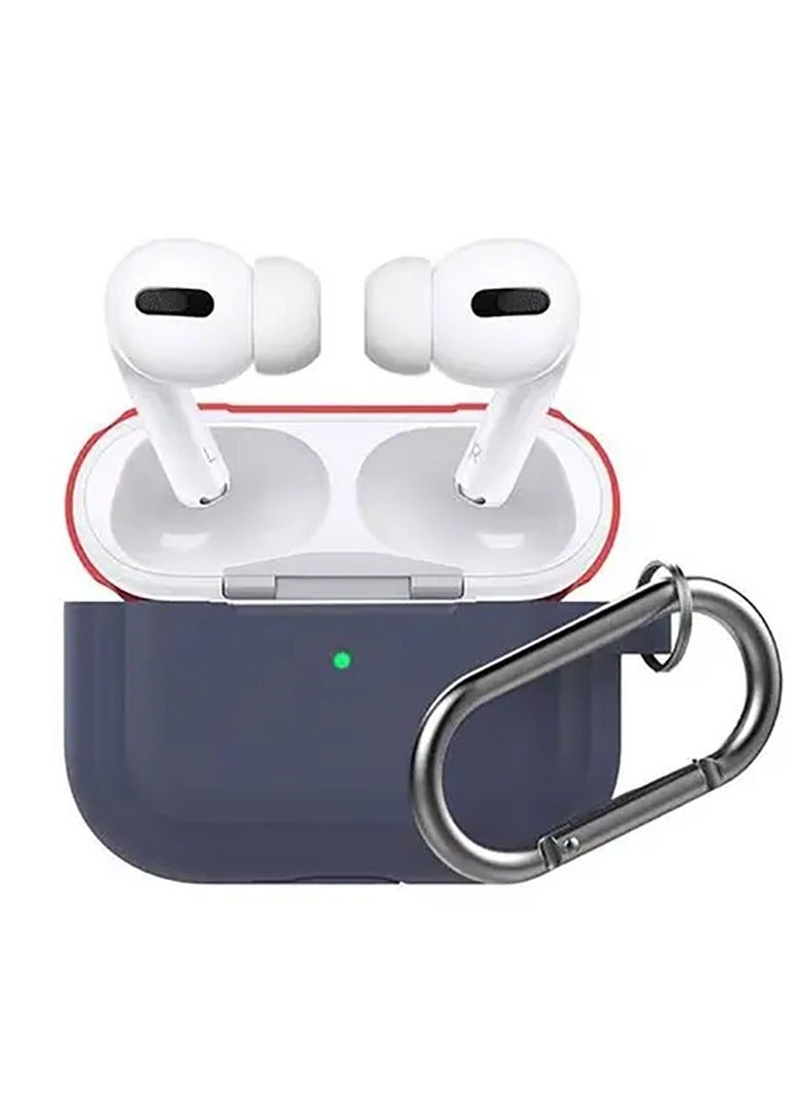 Ahastyle Premium Silicone Two Toned Case with Anti-Lost Keychain Compatible for AirPods Pro / Scratch Resistant / Shock Absorption / Drop Protection / Dustproof - Navy Blue / Red - Image 3