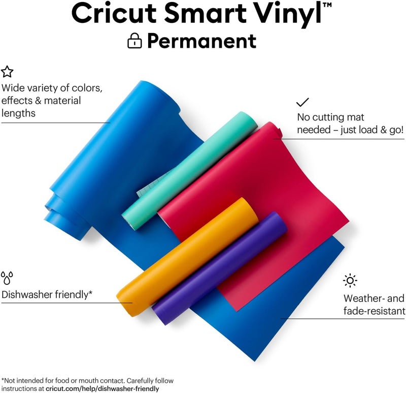 كريكيت فينيل كريكوت سمارت بيرماننت (Cricut Smart Permanent Vinyl) – مقاس 13 بوصة × 3 أقدام، لون أسود – مناسب لآلات كريكوت إكسبلور 3 وميكر 3؛ يسمح بالقص دون استخدام وسادات، ويمكن استخدامه لقصات طويلة تصل إلى 12 قدم. - Image 1