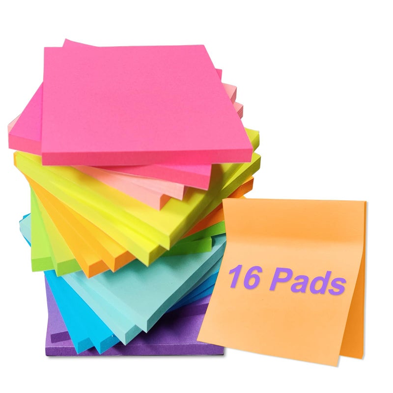 Tesdluy 16 Pads Sticky Notes 3X3 Inches  Bright Colors Self-Stick Pads  Sticky Note Pads  Easy To Stick For Home  Office  Notebook - Image 1