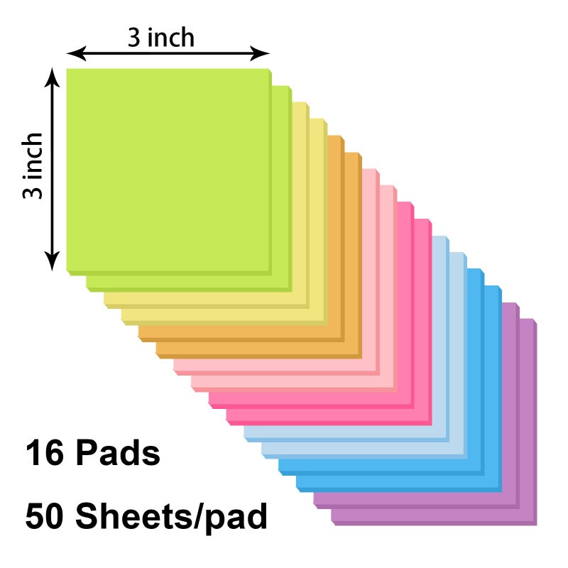 Tesdluy 16 Pads Sticky Notes 3X3 Inches  Bright Colors Self-Stick Pads  Sticky Note Pads  Easy To Stick For Home  Office  Notebook - Image 4