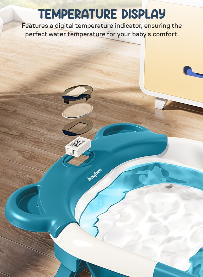 BAYBEE Collapsible Baby Bath Tub for Kids with Temperature Sensing Display Anti Slip Base Drainer Foldable Kids Bathtub for Baby 0 to 3 Years Blue - Image 5