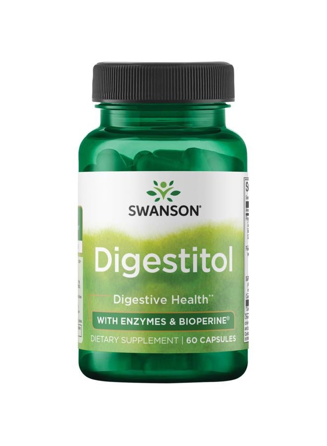 SWANSON Digestitol - Natural Digestive Health Support Featuring Digestive Enzymes and BioPerine - Supports Increased Nutrient Absorption & Overall Wellness - (60 Capsules) - Image 1