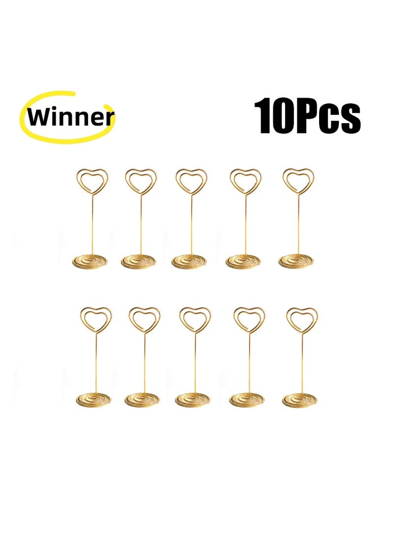 Winner 10pcs Gold Heart-Shaped Table Number Holders - 3.35 Inch Place Card Stands for Centerpieces, Wedding, Party, Birthday - Photo Picture Holders - Image 1