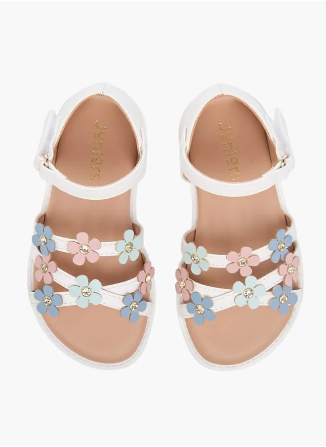 جونيورز Girls Floral Accent Sandals With Hook And Loop Closure