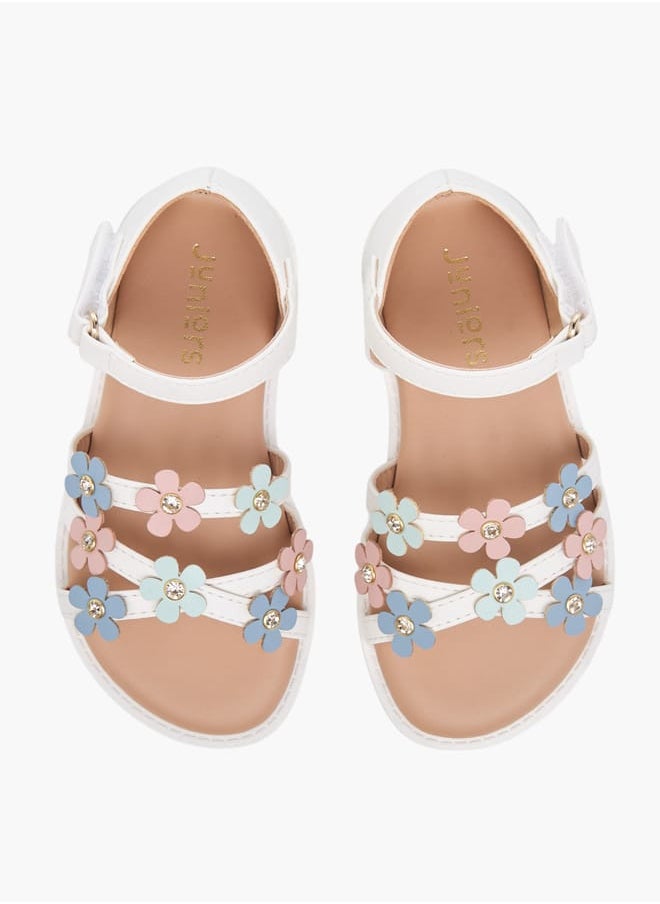 JUNIORS Girls Floral Accent Sandals With Hook And Loop Closure  - Image 1
