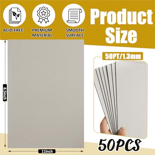 LOTMER 50 Pack Chipboard Sheets, 8.5 x 11 Inch 50PT Heavy Duty Chipboard Sheets for Bookbinding, Kraft Binders Board for DIY Crafts, Book Covers, Boxes - Image 2