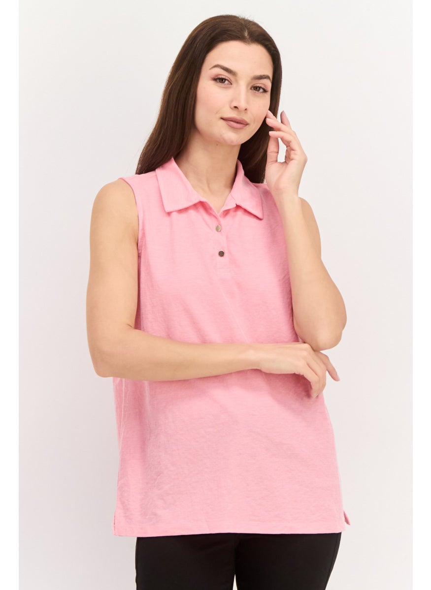 Women Spread Collar Sleeveless Heather Top, Pink - pzsku/Z40FEECDE90ED7DBB5FCEZ/45/_/1738160840/ef5657f5-2273-479f-b924-1a841228b545