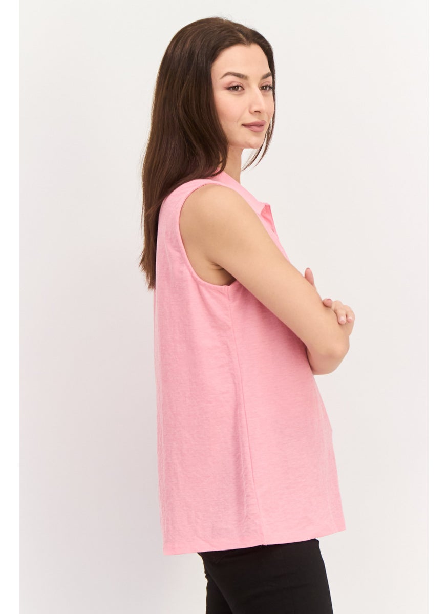 Women Spread Collar Sleeveless Heather Top, Pink - pzsku/Z40FEECDE90ED7DBB5FCEZ/45/_/1738160841/e3290a35-2c1e-4883-8ca6-ae5306fe6325