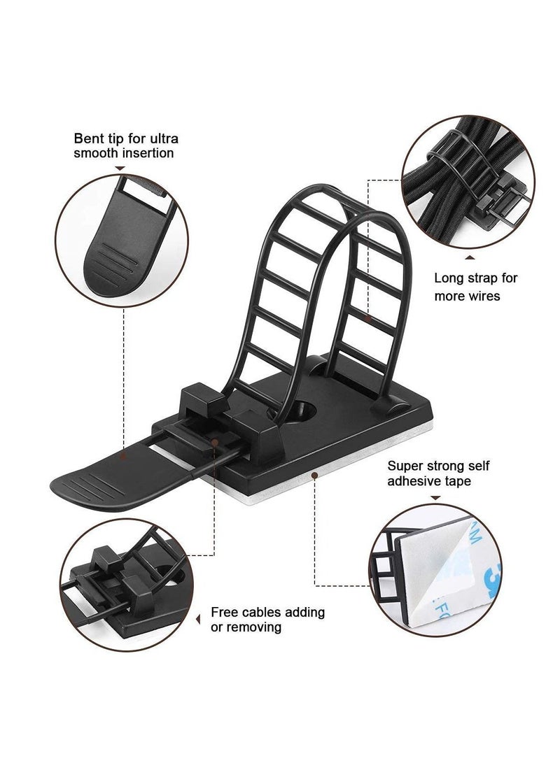 Y&D Adhesive Cable Management Clips Adjustable Nylon Strap Ties Wire Clamps Organizer with Strong Tape Extra Screw & Hole for Fixation Home Office 3.55 Inch Black 50 Pcs - Image 3