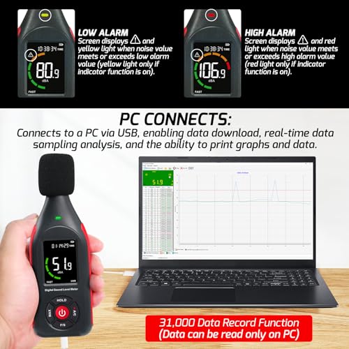 GAIN EXPRESS Decibel Meter Data Logger Digital Sound Level Meter with Recording dB Meter 30130dB 31000 Data 3Color Light Alarm USB Rechargeable SPL Meter for Home Classroom Office Neighbor Industrial - Image 3