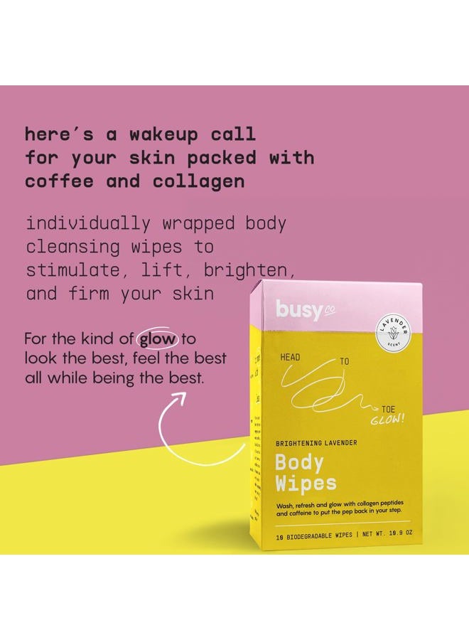 BUSYCO Glow Line Body Wipes for Women - Pack of 3 (10ct) Lavender Rose Body Wash Wipes, Armpit Wipes & Body Wipes w/ Caffeine & Collagen Peptides - Cleansing Wipes & No Rinse Bathing Wipes for Adults - Image 2