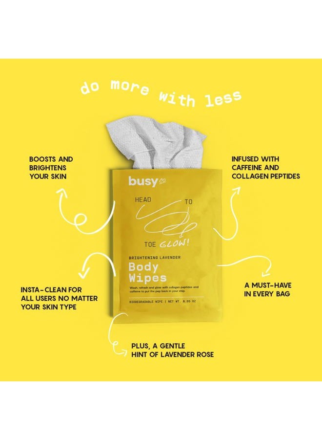 BUSYCO Glow Line Body Wipes for Women - Pack of 3 (10ct) Lavender Rose Body Wash Wipes, Armpit Wipes & Body Wipes w/ Caffeine & Collagen Peptides - Cleansing Wipes & No Rinse Bathing Wipes for Adults - Image 5