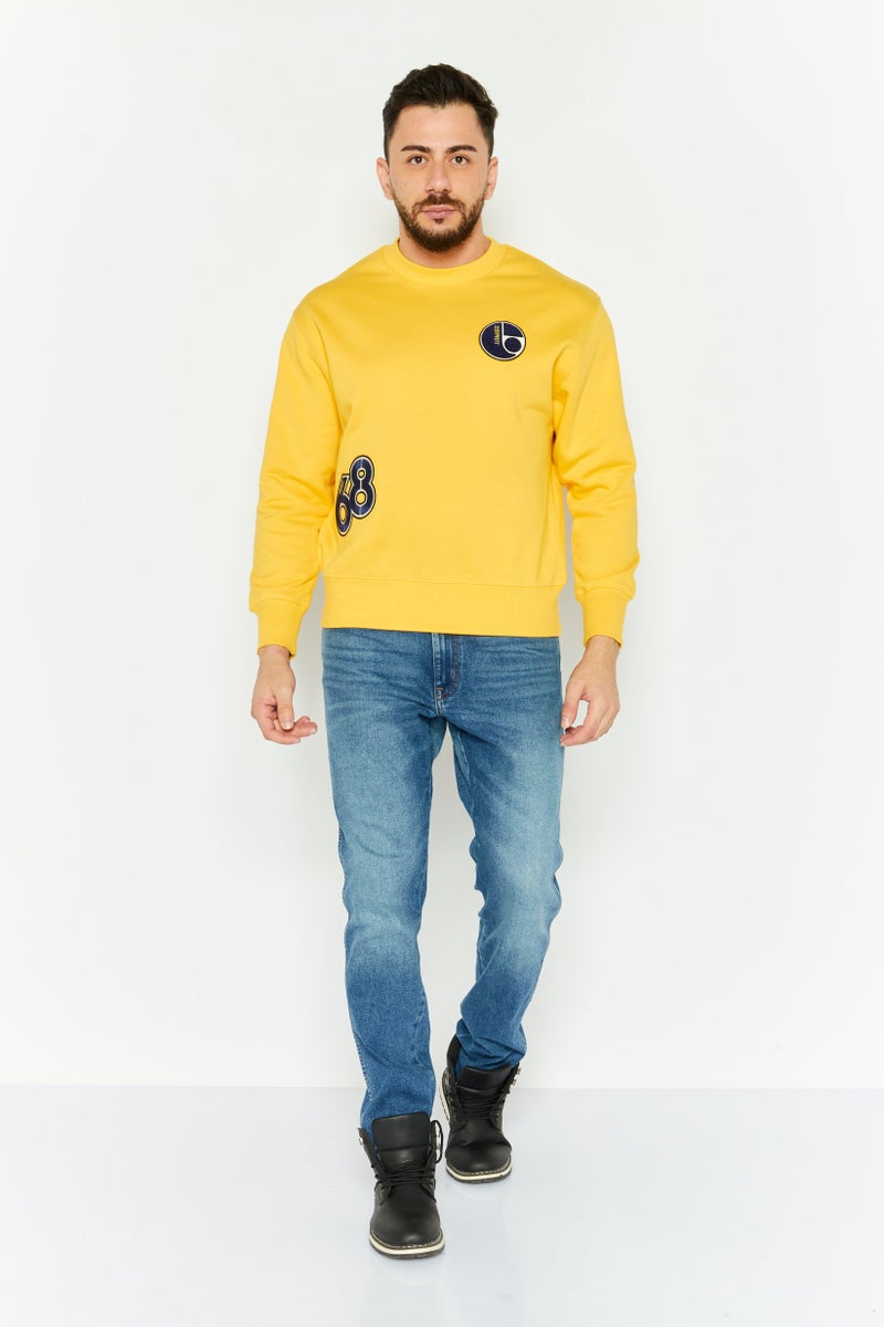 ESPRIT Men Crew Neck Embroidered Long Sleeves Sweatshirt, Yellow - Image 2