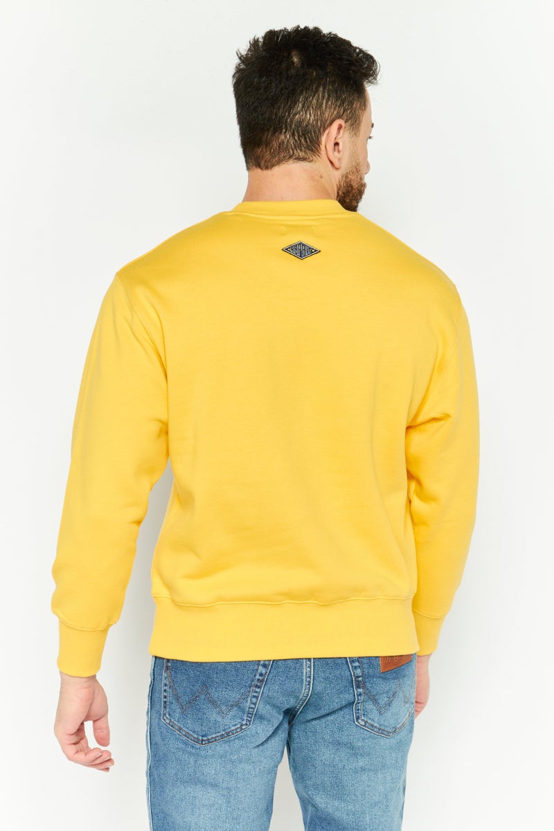 ESPRIT Men Crew Neck Embroidered Long Sleeves Sweatshirt, Yellow - Image 4