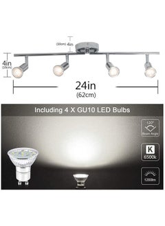 Ganeed LED Track Lighting Kit, Directional Ceiling Spotlight, 4-Light Modern Track Light Fixtures with Chrome Flexibly Rotatable Light Heads for Kitchen Bedroom Living Room, Included 4 x GU10 Bulb  - Image 3