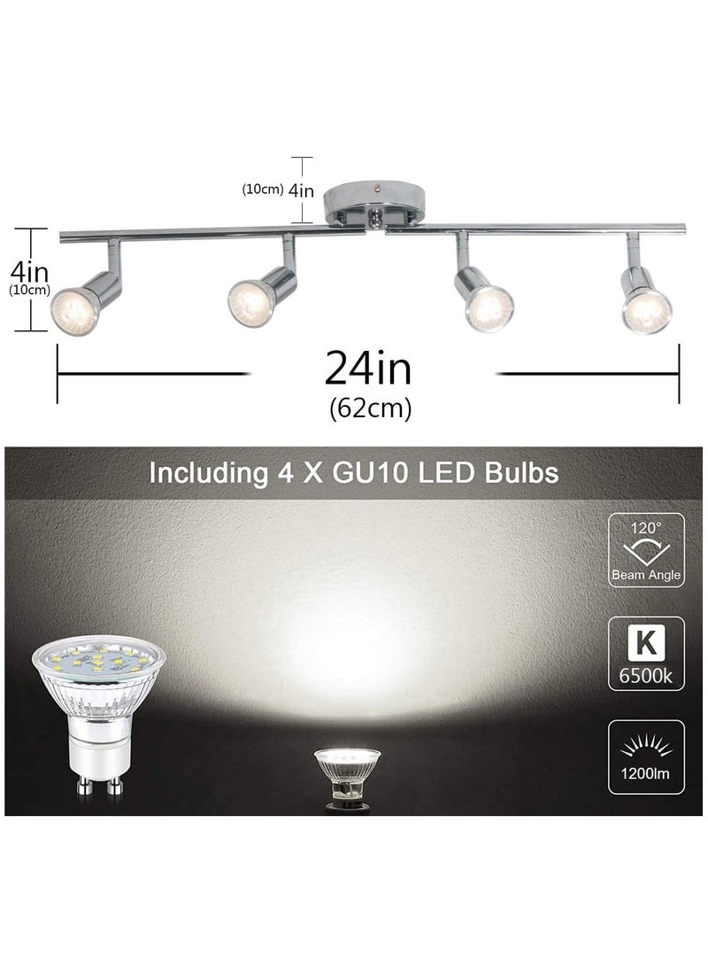 Ganeed - LED Track Lighting Kit, Directional Ceiling Spotlight, 4-Light Modern Track Light Fixtures with Chrome Flexibly Rotatable Light Heads for Kitchen Bedroom Living Room, Included 4 x GU10 Bulb - Image 1