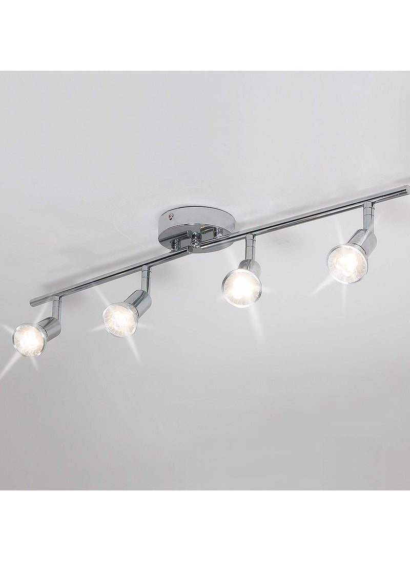 Ganeed - LED Track Lighting Kit, Directional Ceiling Spotlight, 4-Light Modern Track Light Fixtures with Chrome Flexibly Rotatable Light Heads for Kitchen Bedroom Living Room, Included 4 x GU10 Bulb - Image 1