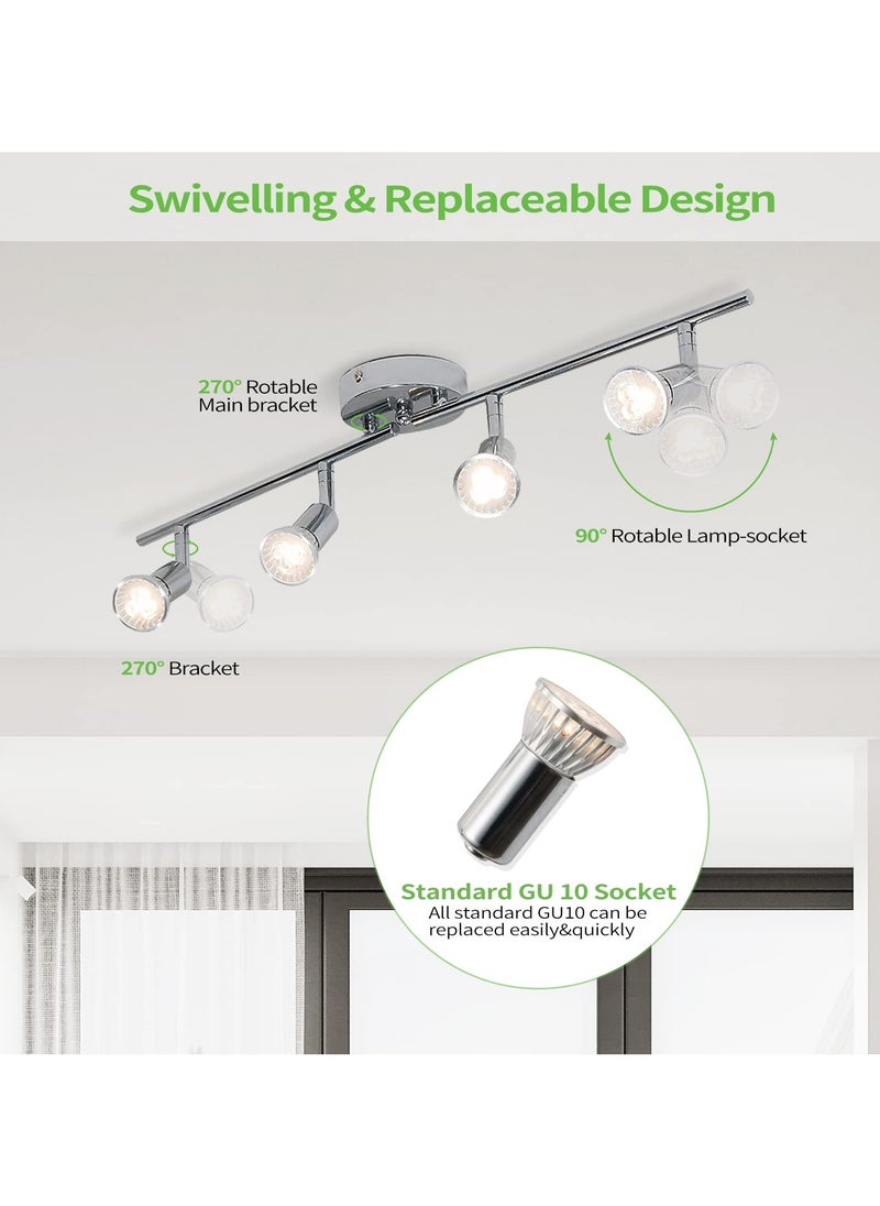 Ganeed - LED Track Lighting Kit, Directional Ceiling Spotlight, 4-Light Modern Track Light Fixtures with Chrome Flexibly Rotatable Light Heads for Kitchen Bedroom Living Room, Included 4 x GU10 Bulb - Image 1