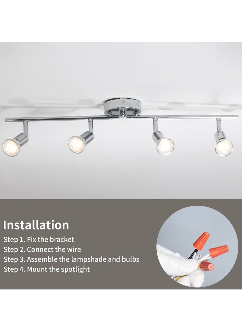 Ganeed - LED Track Lighting Kit, Directional Ceiling Spotlight, 4-Light Modern Track Light Fixtures with Chrome Flexibly Rotatable Light Heads for Kitchen Bedroom Living Room, Included 4 x GU10 Bulb - Image 1
