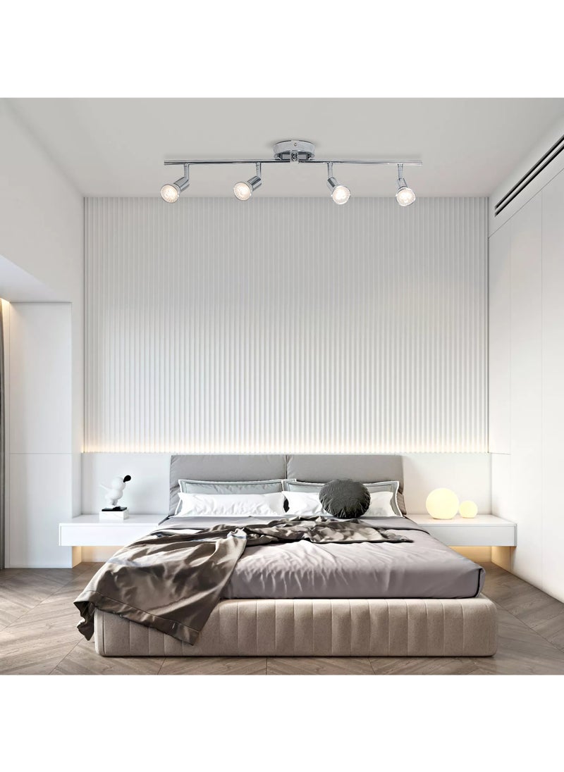Ganeed - LED Track Lighting Kit, Directional Ceiling Spotlight, 4-Light Modern Track Light Fixtures with Chrome Flexibly Rotatable Light Heads for Kitchen Bedroom Living Room, Included 4 x GU10 Bulb - Image 1