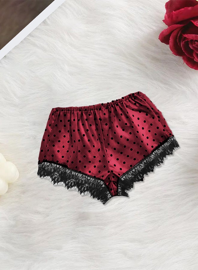 MARGOUN Women XL Size 2 Piece Lingerie Lace V Neck Tops and Short Set Sleepwear Lingerie Homewear Spotted Print Camisole Satin Set Red/XL Under Bust:74-92cm Waist:75-96cm Hip:92-112CM  - Image 4