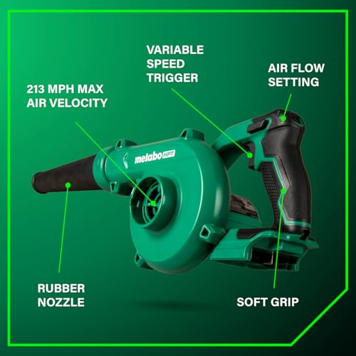 Metabo HPT 18V MultiVolt Cordless Compact Blower, Powerful 124 CFM Air Volume, Maximum Air Velocity 213 MPH, Lightweight Design, Variable Speed Trigger, Lock-On Switch, Tool Body Only, RB18DCQ4 - Image 3