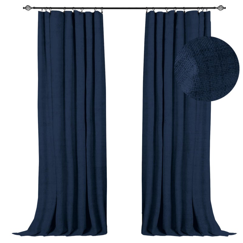 100% Blackout Shield Full Blackout Curtains for Bedroom 108 inch Length 2 Panels Set  Clip Rings/Rod Pocket Faux Linen Black Out Curtains for Living Room  Thermal Insulated  50Wx108L  Midnight Blue - Image 1
