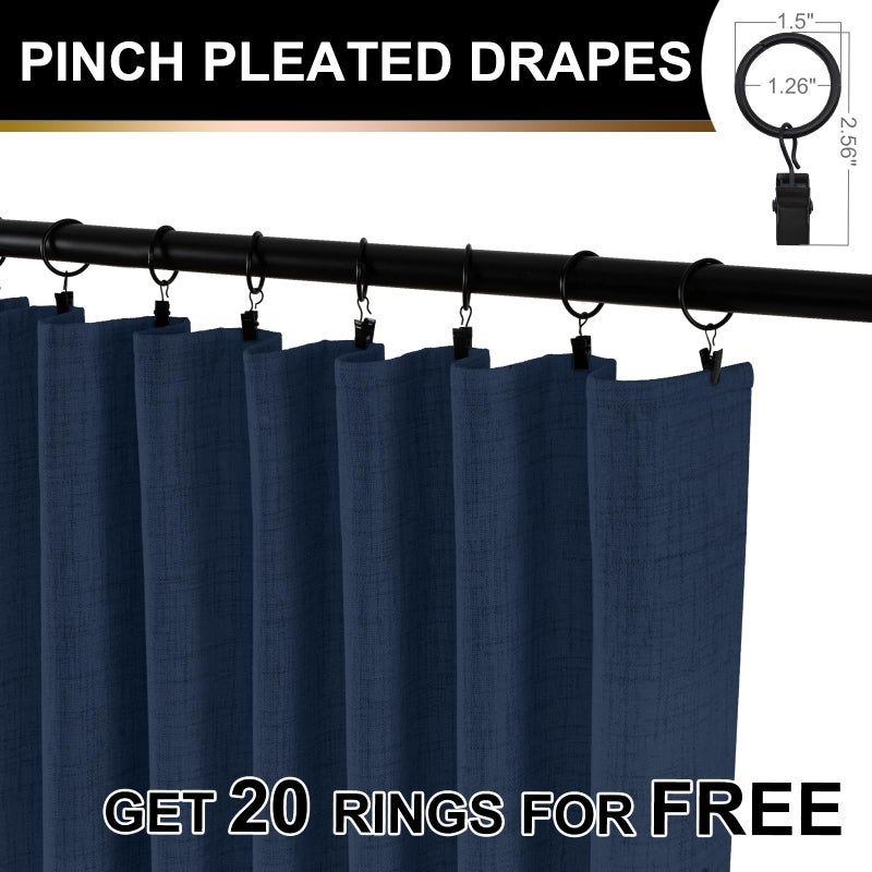100% Blackout Shield Full Blackout Curtains for Bedroom 108 inch Length 2 Panels Set  Clip Rings/Rod Pocket Faux Linen Black Out Curtains for Living Room  Thermal Insulated  50Wx108L  Midnight Blue - Image 5