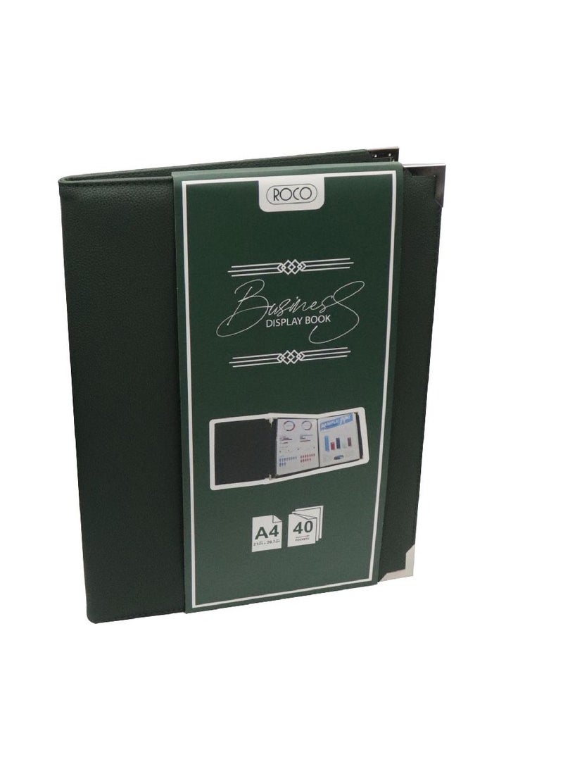 ROCO Display Book 40 Pockets A4 Leather Green - Image 1