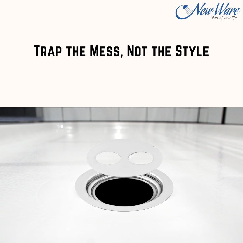 NEW WARE® Round Stainless Steel Bathroom Jali/Trap Floor Drain with Double Hole Chrome Finish Water Drain Locking Grating - Image 4