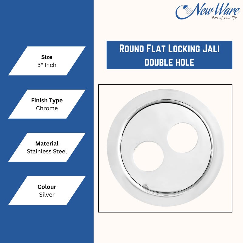 NEW WARE® Round Stainless Steel Bathroom Jali/Trap Floor Drain with Double Hole Chrome Finish Water Drain Locking Grating - Image 5