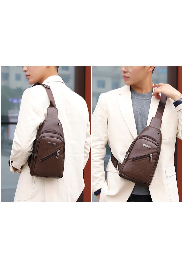 Kiffiyeh Trendy Men's PU Soft Leather Sling Bag Crossbody Bag, Fit 9.7" IPAD, Perfect For Casual, Hiking Walking Travel, Cycling And Outgoing.  - Image 2
