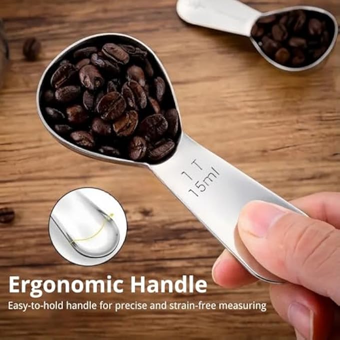 ريحني مغارف قهوة 2 قطعة، ملعقة قياس قهوة من الفولاذ المقاوم للصدأ، مجموعة ملاعق قياس من الفولاذ المقاوم للصدأ، مجموعة ملاعق قياس متينة للقهوة المطحونة، ملعقة طعام 15 مل، 2 قطعتان - Image 4